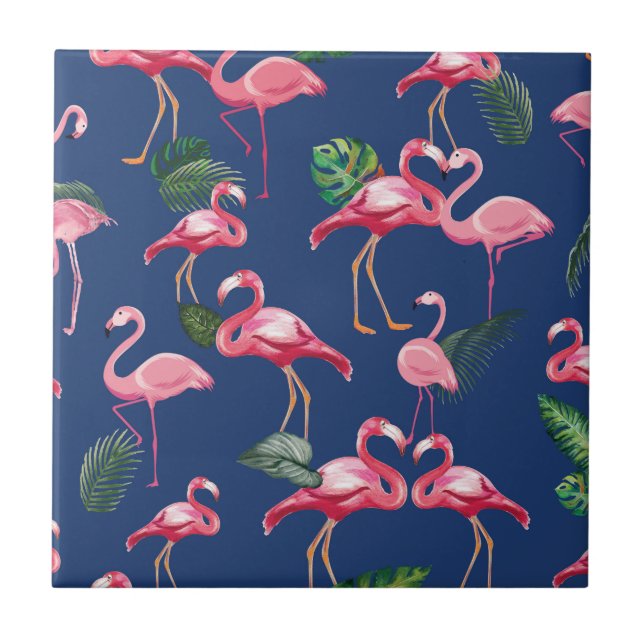 Flamingos Love Pattern 2 Ceramic Tile (Front)