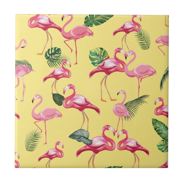 Flamingos Love Pattern 3 Ceramic Tile (Front)
