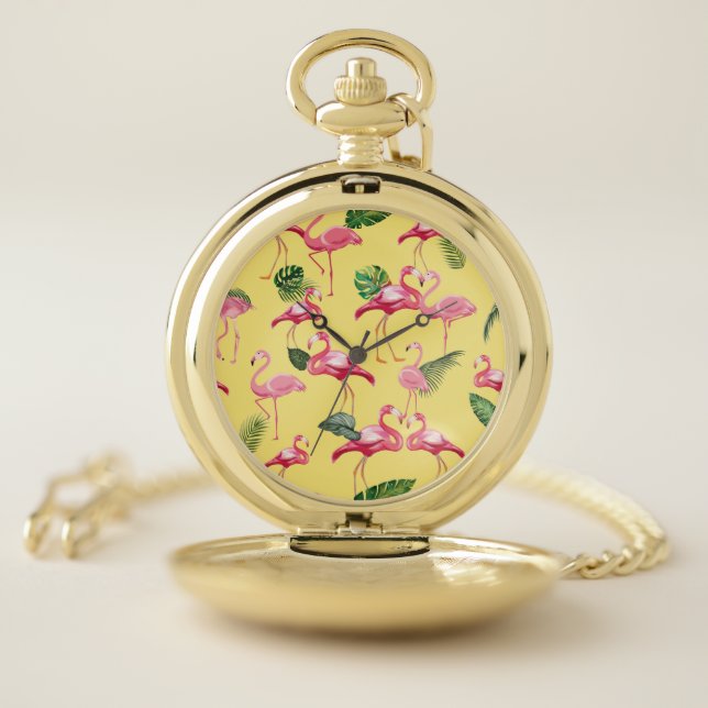 Flamingos Love Pattern 3 Pocket Watch (Inside)