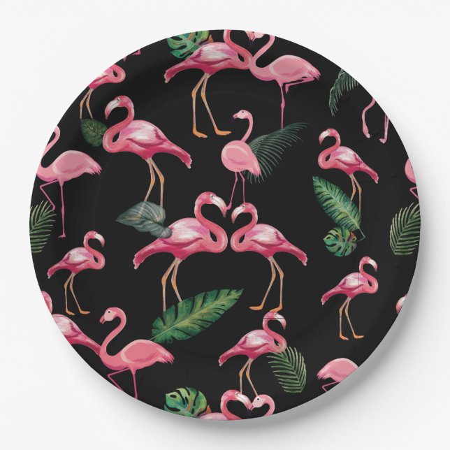Flamingos Love Pattern 4 Paper Plates (Front)