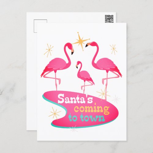 Flamingos Midcentury Modern Christmas Greeting Postcard