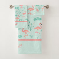 Flamingo's Monogram Tropical Bird Pink Green