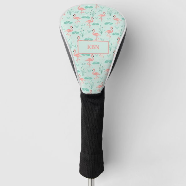 Flamingo's Monogram Tropical Bird Pink Green Golf Head Cover (Front)
