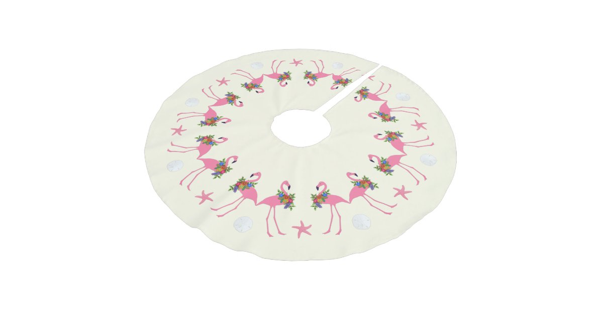 Flamingos N Sand Dollars Tropical Christmas Brushed Polyester Tree Skirt Zazzle Com