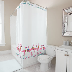 Flamingos n Starfish Beach Bath Shower Curtain