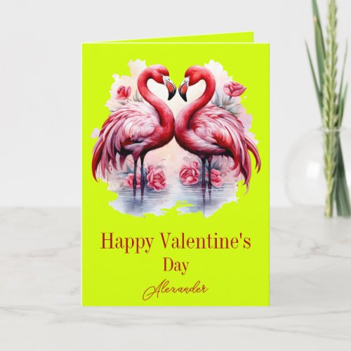 Flamingos Neon Color Valentines Day Card