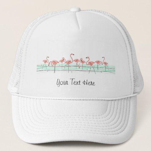 Flamingos Ocean Line Text trucker hat