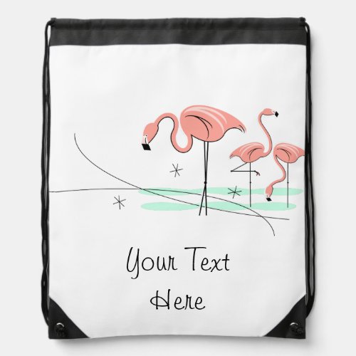 Flamingos Ocean Trio 3 Text drawstring backpack