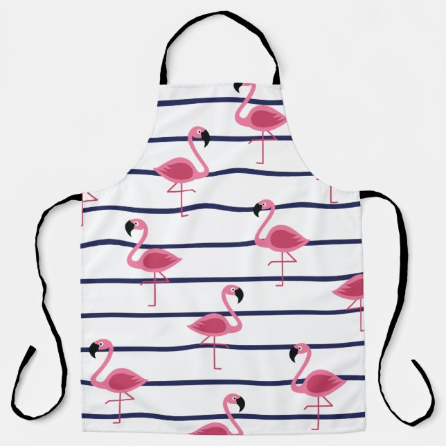 Flamingos on a Navy Stripe Apron (Front)