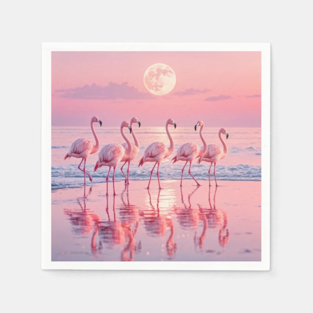 Flamingos On a Pink Beach Napkins (Front)