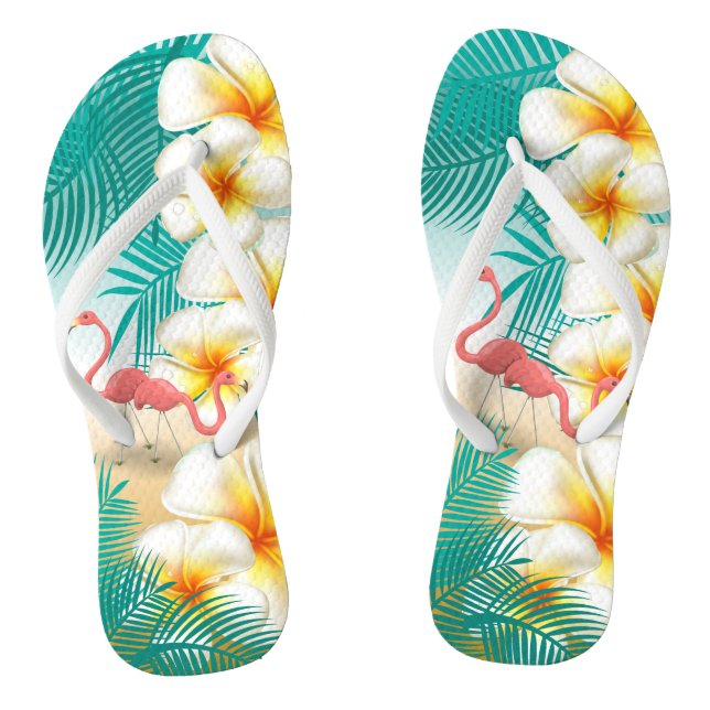 Flamingos on a Teal Tropical Beach Design Flip Flops (Footbed)
