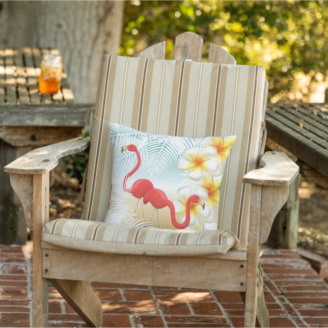 Flamingos on a Tropical Beach Design Throw Pillow (Chair)