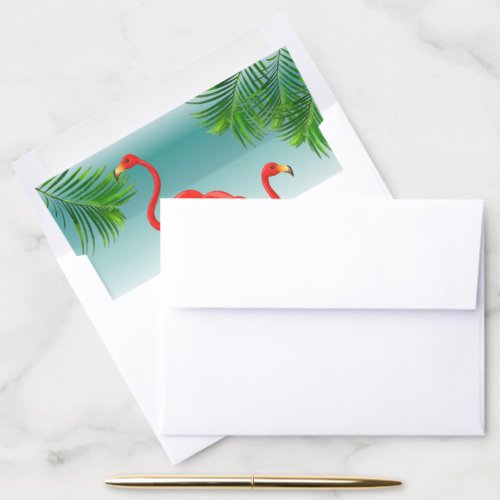 Flamingos on a Tropical Beach Paradise Envelope Liner