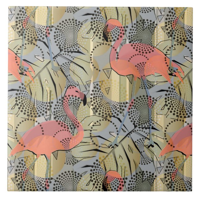 Flamingos on an abstract background ceramic tile (Front)