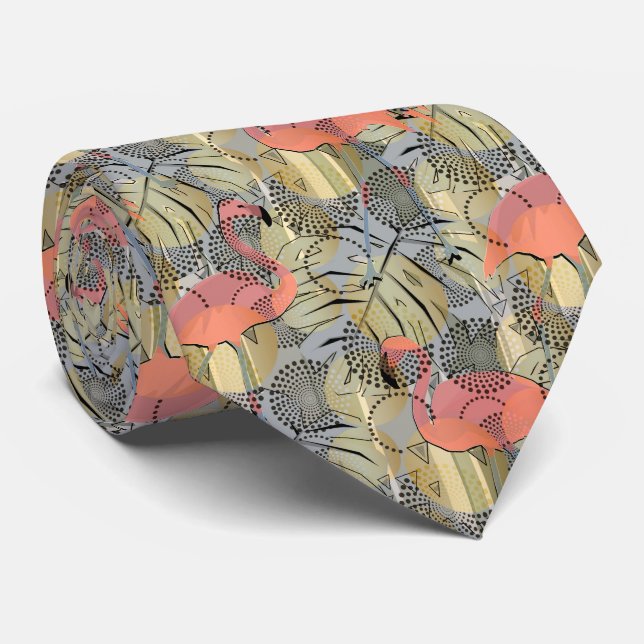 Flamingos on an abstract background neck tie (Rolled)