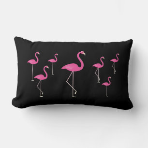 Flamingos on Black Lumbar Pillow