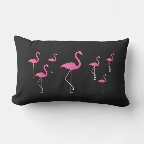 Flamingos on Black _ Outdoor Lumbar Pillow