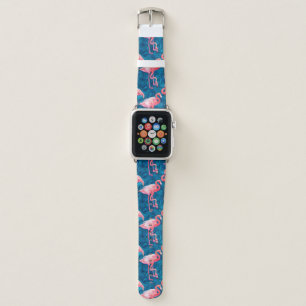 Flamingos on blue banana leaves apple watch band