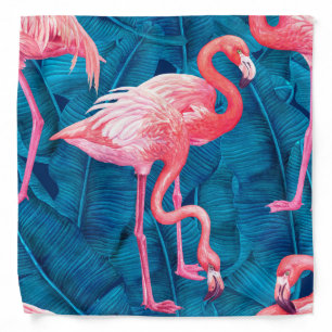 Flamingos on blue banana leaves bandana