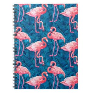 Flamingos on blue banana leaves notebook