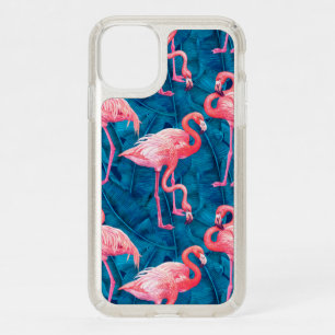 Flamingos on blue banana leaves speck iPhone 11 case