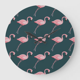 Flamingos on blue, vintage seamless pattern. large clock