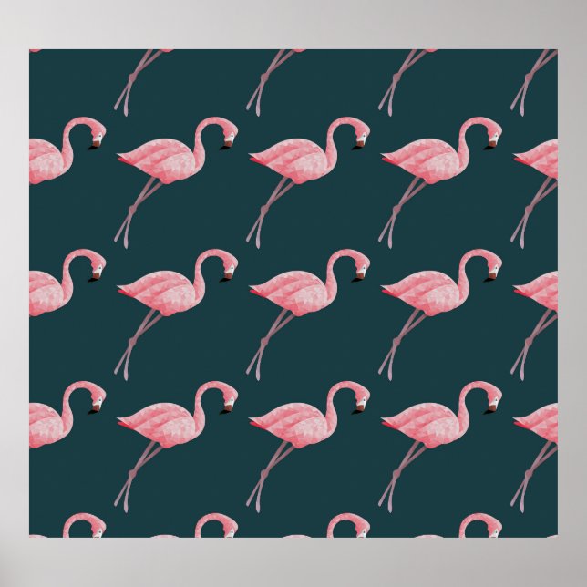 Flamingos on blue, vintage seamless pattern. poster (Front)