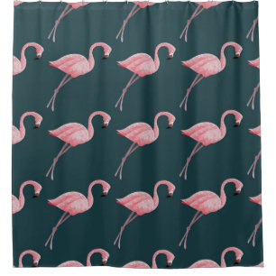Flamingos on blue, vintage seamless pattern. shower curtain