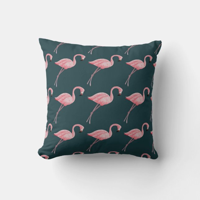 Flamingos on blue, vintage seamless pattern. throw pillow (Front)