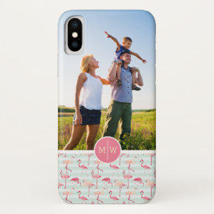 Flamingos On Stripes Add Your Photo & Monogram iPhone X Case