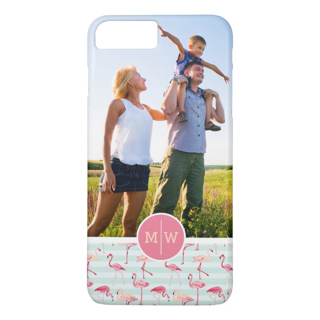 Flamingos On Stripes | Add Your Photo & Monogram Case-Mate iPhone Case (Back)