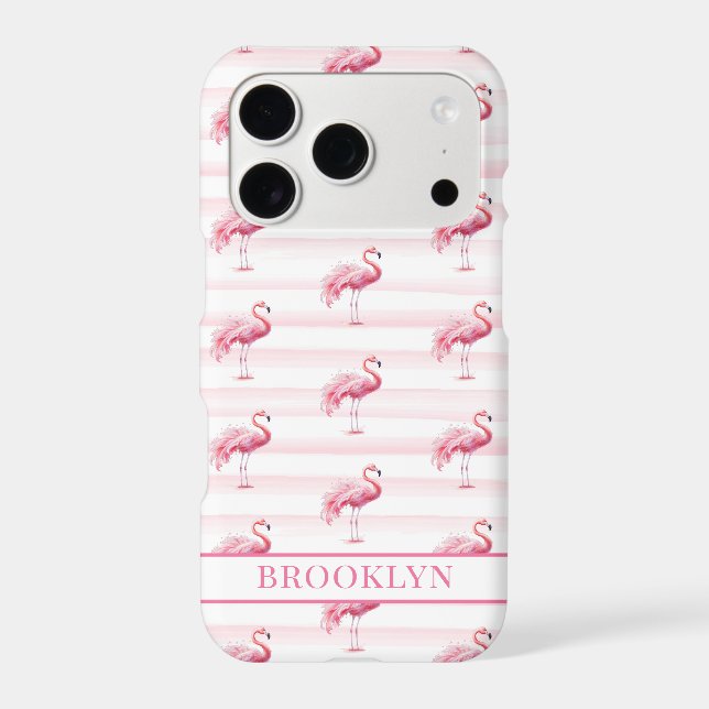 Flamingos on Watercolor Stripes Monogrammed Case-Mate iPhone Case (Back)