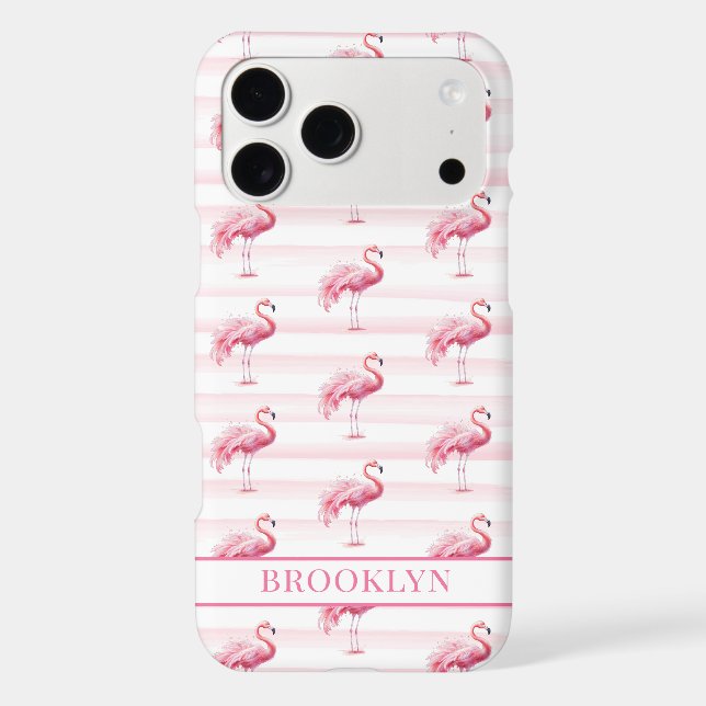 Flamingos on Watercolor Stripes Monogrammed Case-Mate iPhone Case (Back)