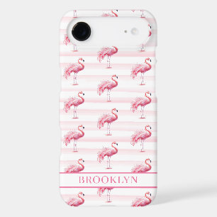 Flamingos on Watercolor Stripes Monogrammed iPhone 17 Air Case