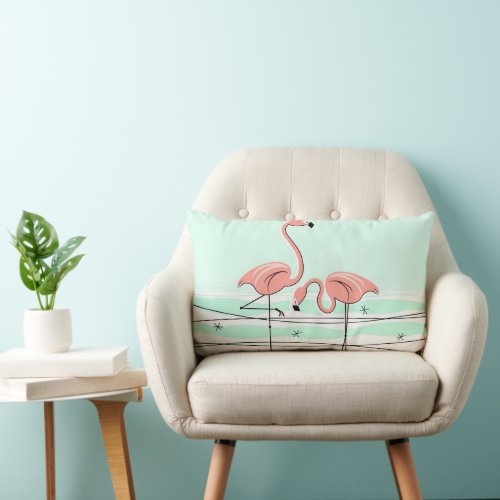 Flamingos Pair Aqua lumbar Lumbar Pillow