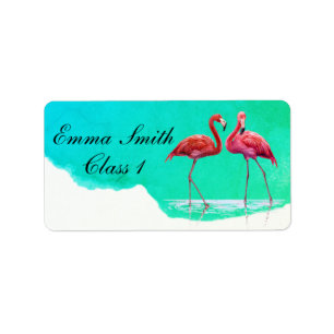 Flamingos Personalized School Label
