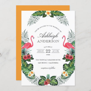 Flamingos & Pineapple Tropical Flora Bridal Shower Invitation