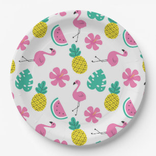 Flamingos, Pineapples and Flowers Paper Plates