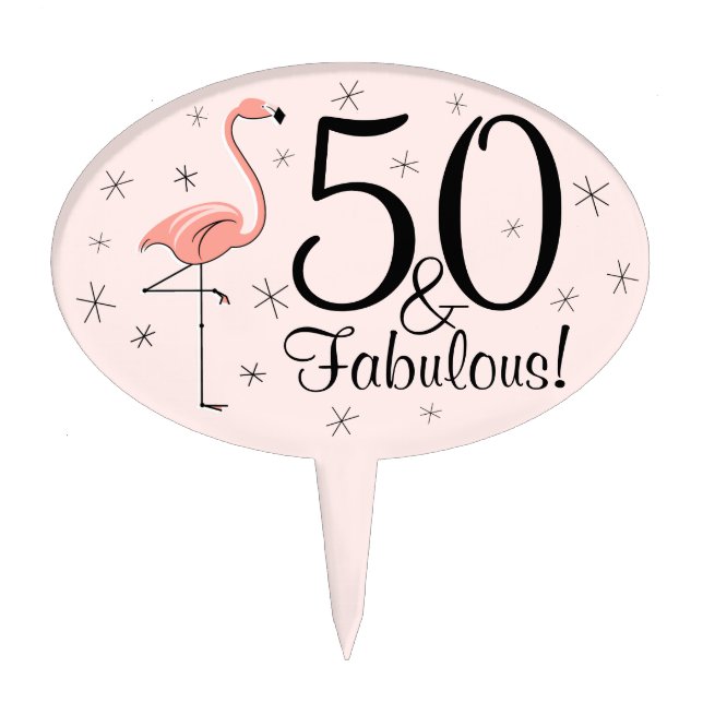 Flamingos Pink 50 and Fabulous! cake pick oval (Front)