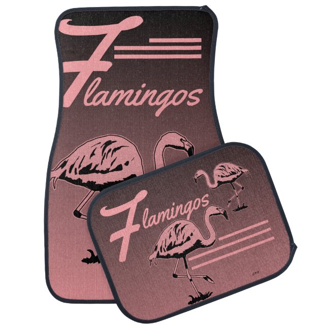 Flamingos Pink Black  B Car Floor Mat (Set)