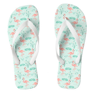 Flamingos Pink Green Tropical Birds Trendy Flip Flops
