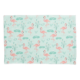 Flamingos Pink Green Tropical Birds Trendy Pillow Case