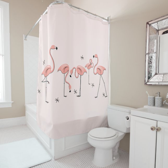 Flamingos Pink Group shower curtain (In Situ)