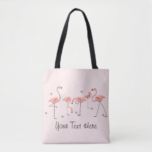 Flamingos Pink Group Text all over tote