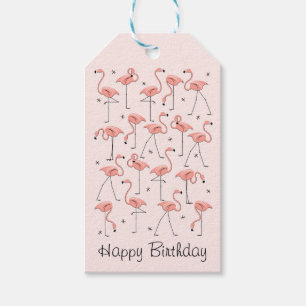 Flamingos Pink Happy Birthday gift tags