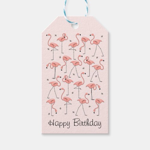 Flamingos Pink  Happy Birthday gift tags