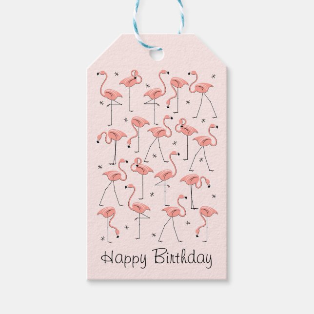 Flamingos Pink  Happy Birthday gift tags (Front)
