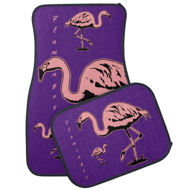 Flamingos Pink on Purple Car Floor Mat (Set)