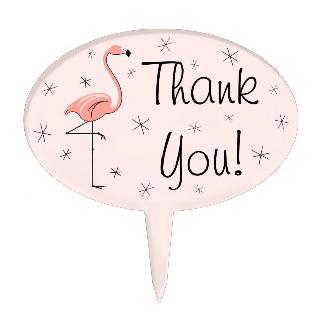 Flamingos Pink Thank You! cake pick oval (Front)