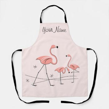 Flamingos Pink Trio 2 Name Apron by QuirkyChic at Zazzle